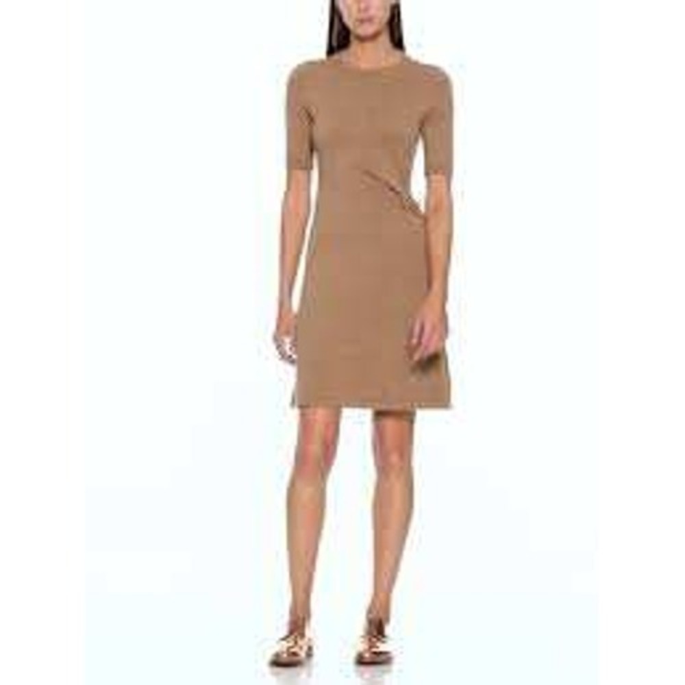 Banana Republic Twist Knotted Fit & Flare Sweater Dress Size S Tan Short Sleeve